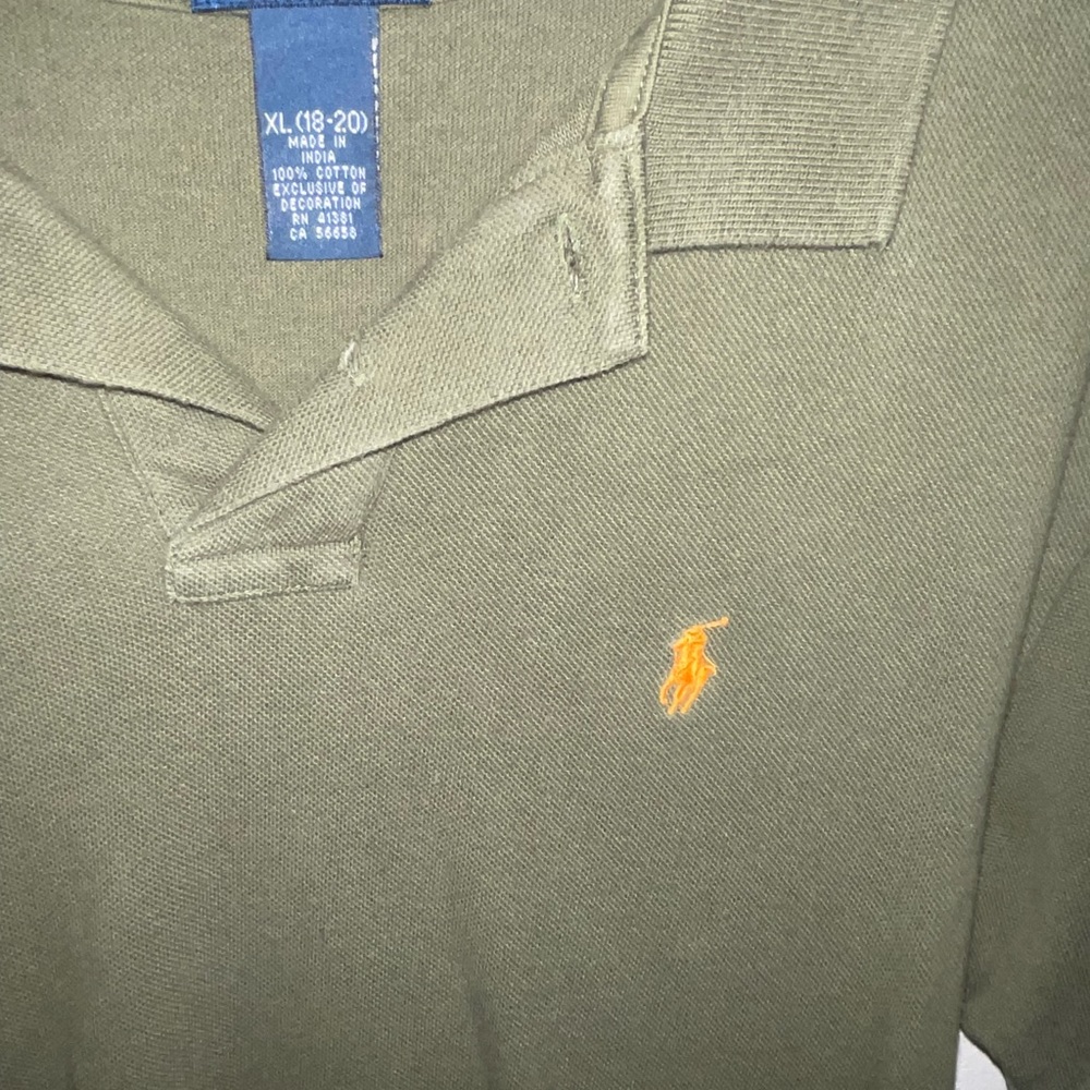POLO RALPH LAUREN olive Green Cotton Pique Melon Orange Logo Shirt. Boys XL - Picture 2 of 4